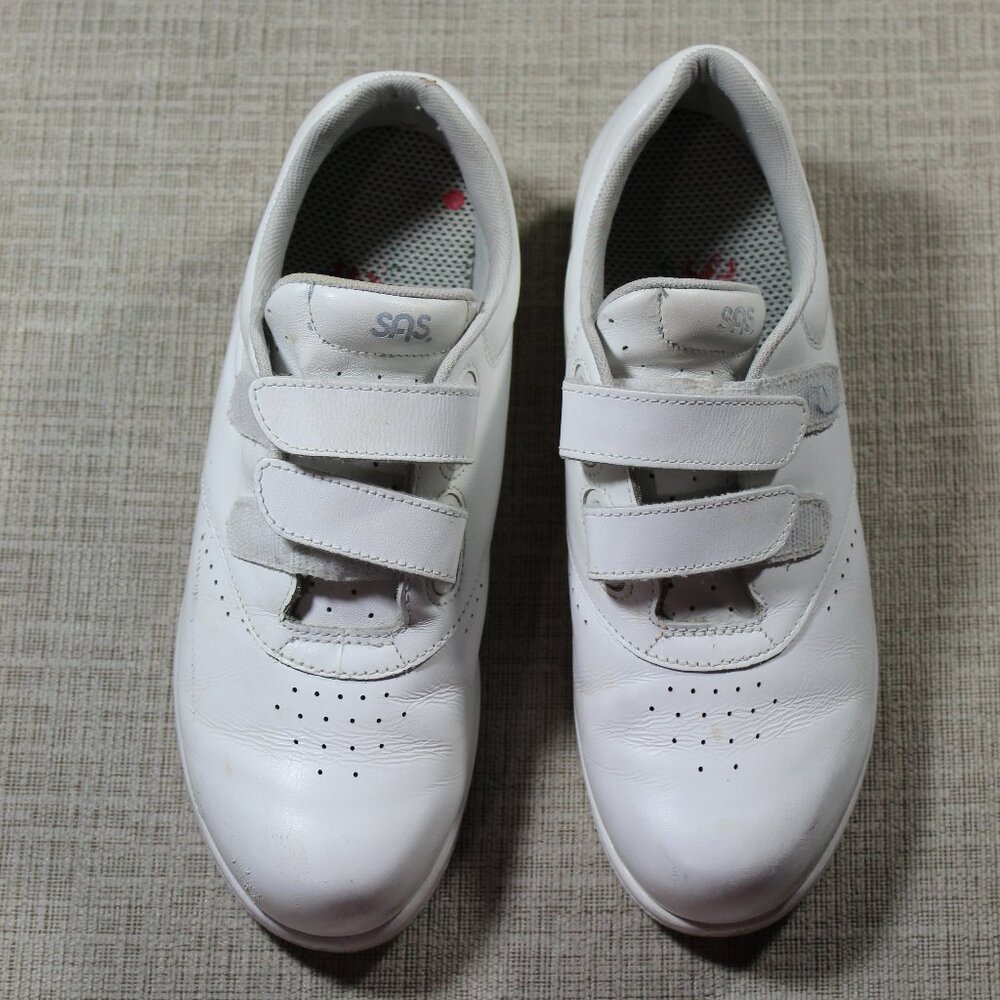SAS Shoes Women's 7N Me Too White Orthopedic Walking Leather Hook Loop sneakers